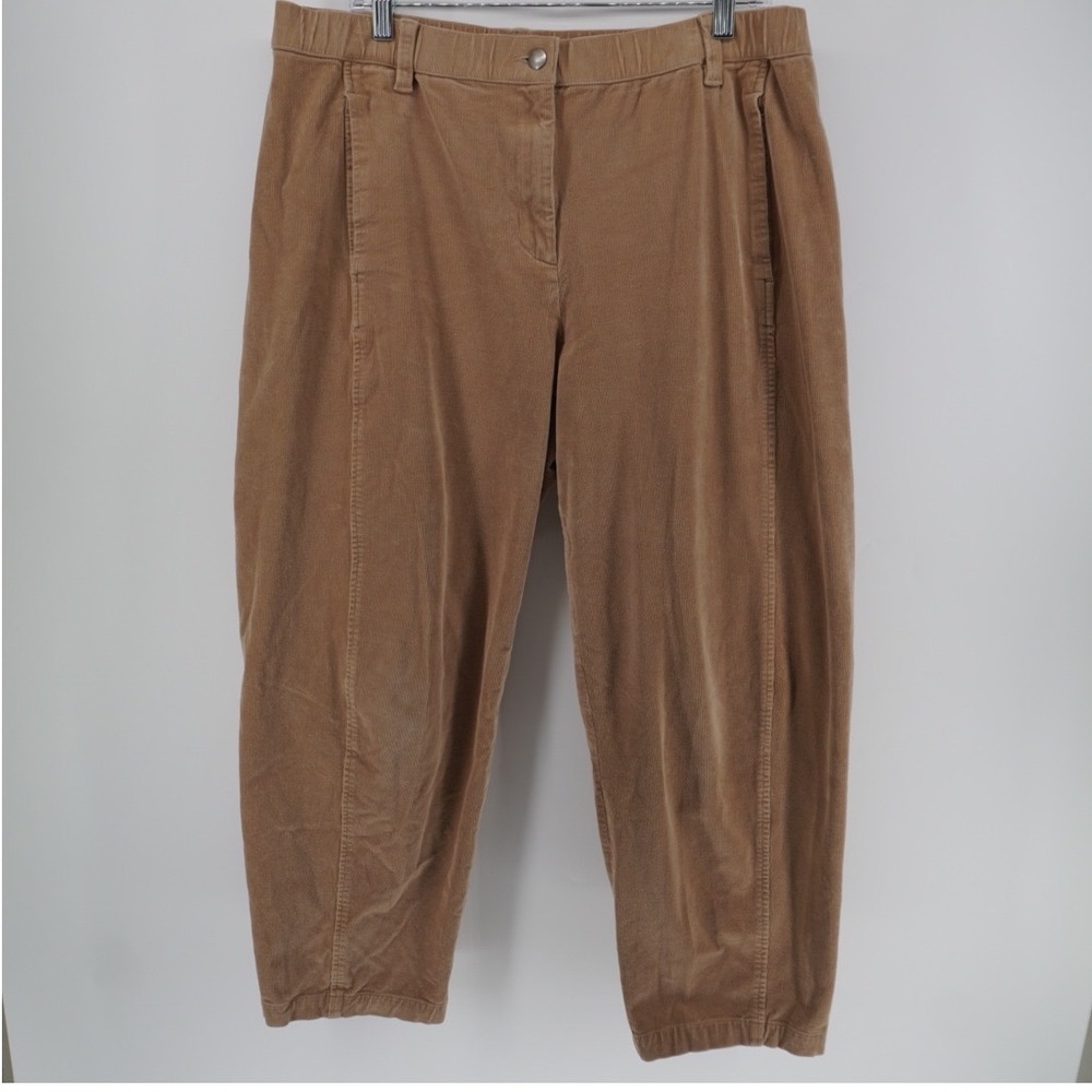 Eileen Fisher Organic Cotton barrel Corduroy Pull on Pants Tan Camel Large